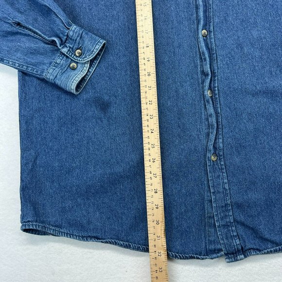 Wrangler Denim Shirt 2XLT Men's Button Up Western Shirt Long Sleeve Medium Wash - Picture 6 of 12